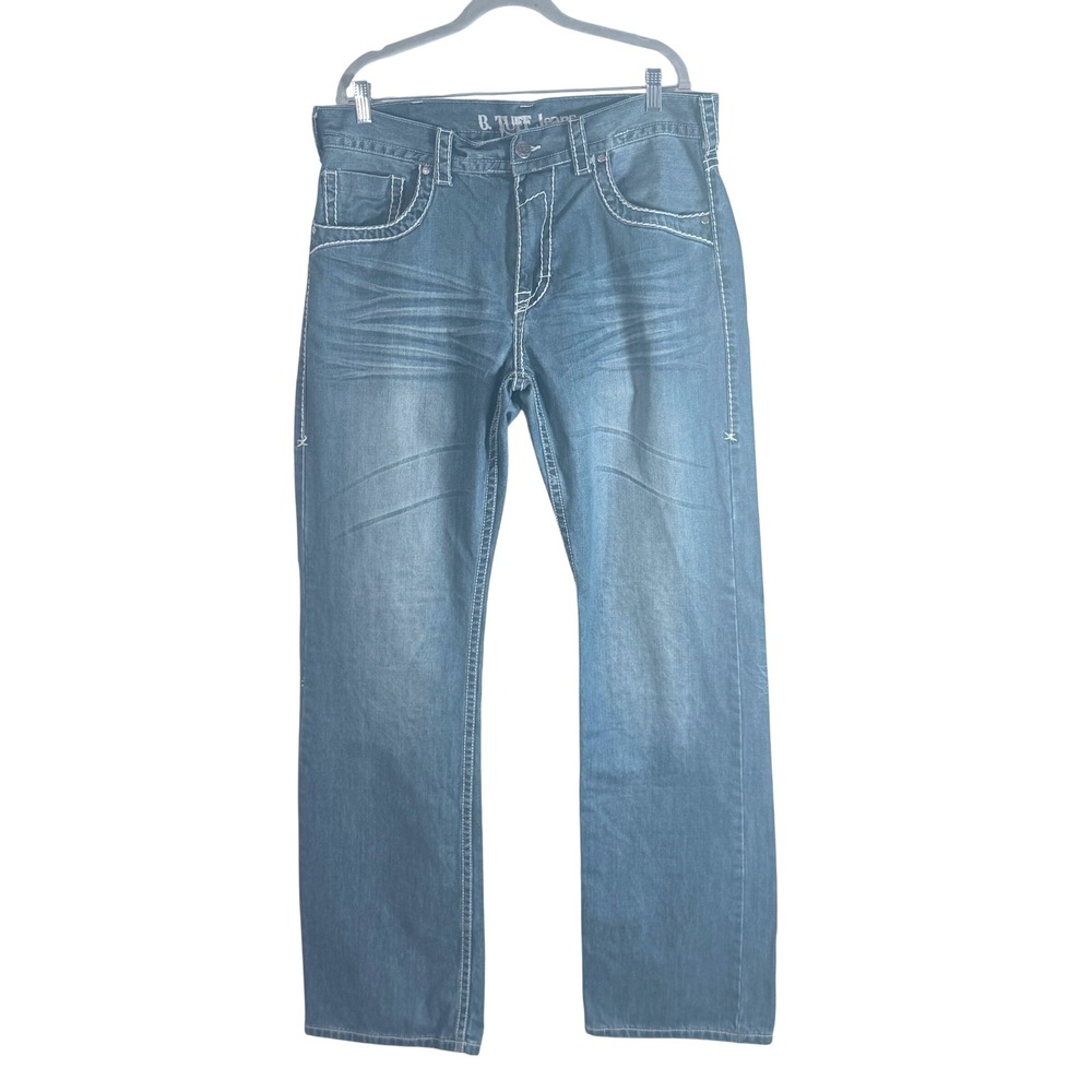 B. TUFF Jeans Mens Work Hard Denim Straight Leg Blue Jeans 36x36 loose fit‎